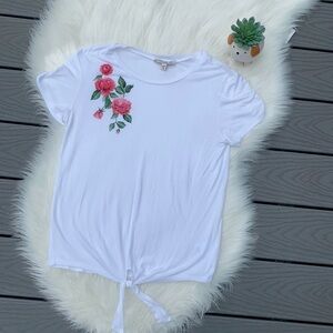 Express tie front rose design tee